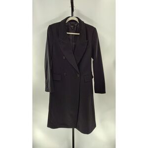 Quince Black Double-Breasted Wool Blend Long Coat